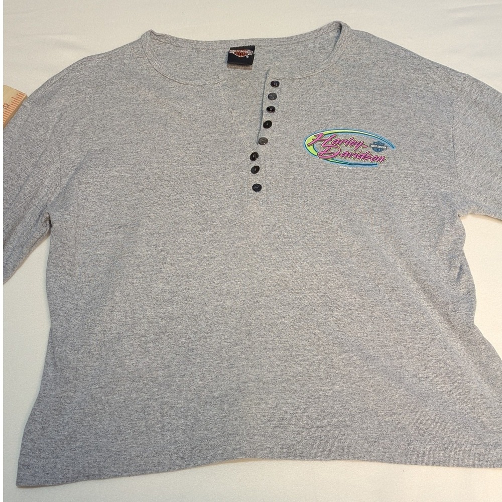 Harley-Davidson Henley Shirt Womens XL Palm Beach Long Sleeve Top Biker Moto